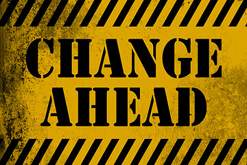 Image showing Change ahead sign yellow with stripes