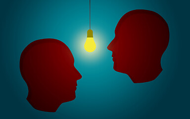 Image showing Thinking Concept, human head with light bulbs