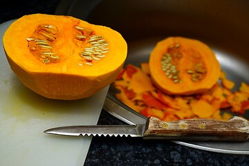 Image showing peeled and cut hokkaido pumpkin while cooking