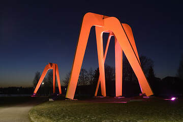 Image showing Kolmisointu sculpture by sculptor Rolf Westerfall in the park of