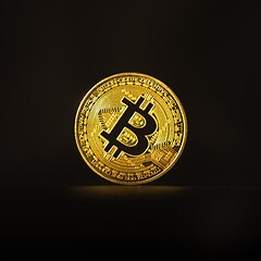 Image showing Physical shiny bitcoin agains dark background