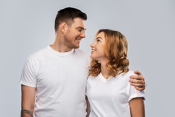 Image showing portrait of happy couple in white t-shirts