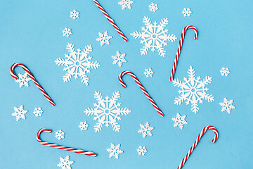 Image showing snowflakes and candy cane decorations