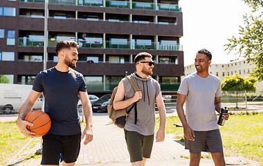 Image showing group of male friends going to play basketball