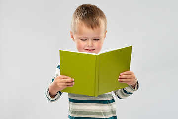 Image showing portrait of smiling boy reading book