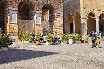 Image showing Macerata, Italy - February 21, 2021: People enjoying sunny day.