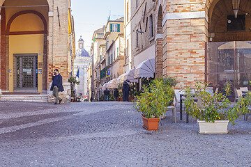 Image showing Macerata, Italy - February 21, 2021: People enjoying sunny day.