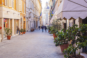 Image showing Macerata, Italy - February 21, 2021: People enjoying sunny day.