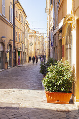 Image showing Macerata, Italy - February 21, 2021: People enjoying sunny day.