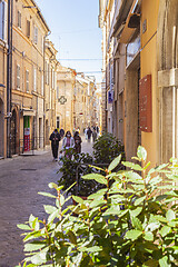 Image showing Macerata, Italy - February 21, 2021: People enjoying sunny day.