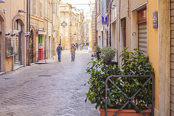 Image showing Macerata, Italy - February 21, 2021: People enjoying sunny day.