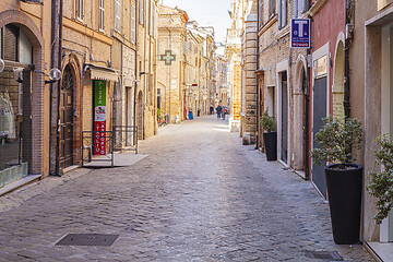 Image showing Macerata, Italy - February 21, 2021: People enjoying sunny day.