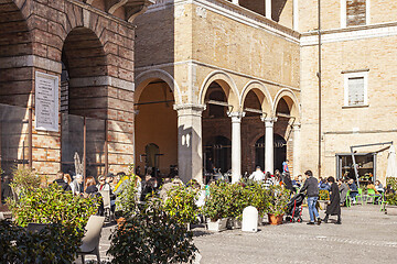 Image showing Macerata, Italy - February 21, 2021: People enjoying sunny day.