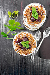 Image showing Dessert Black Forest in two glasses on board top