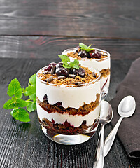 Image showing Dessert Black Forest in two glasses on table