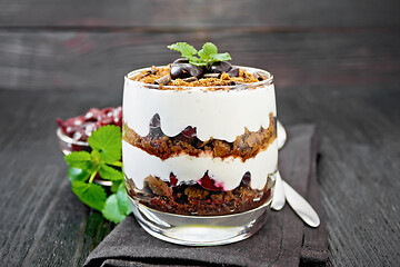 Image showing Dessert Black Forest in glass on dark board