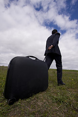 Image showing businessman pushing his baggage
