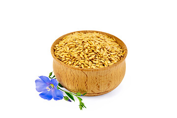 Image showing Flaxen white seed in bowl with flower