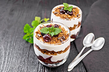 Image showing Dessert Black Forest in two glasses on board