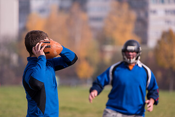 Image showing american football team with coach in action