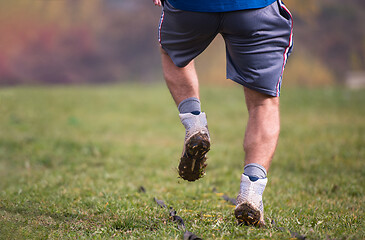 Image showing american football player exercises on ladder drills