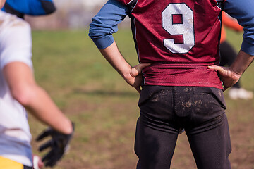 Image showing american football team with coach in action