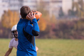 Image showing american football team with coach in action