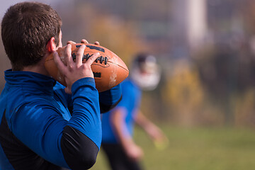 Image showing american football team with coach in action