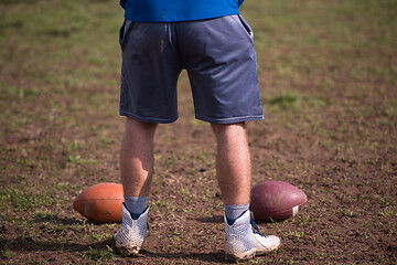 Image showing american football kicker practicing kickoff