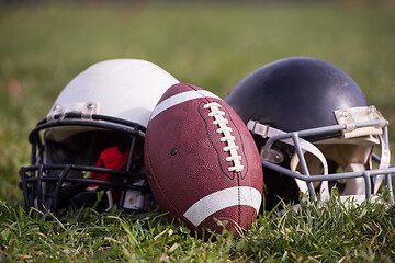 Image showing American football helmets and ball