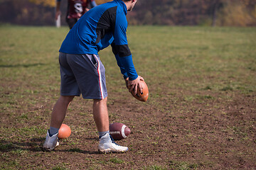 Image showing american football kicker practicing kickoff