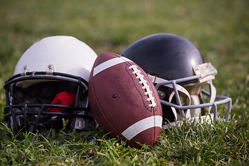 Image showing American football helmets and ball