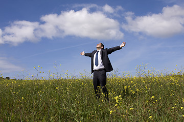 Image showing Businessman enjoying nature