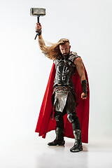 Image showing Man in cosplaying Thor isolated on white studio background