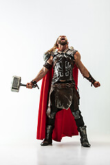 Image showing Man in cosplaying Thor isolated on white studio background