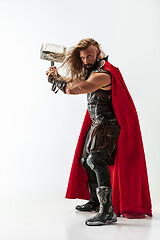 Image showing Man in cosplaying Thor isolated on white studio background