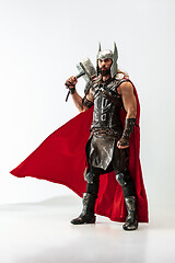 Image showing Man in cosplaying Thor isolated on white studio background