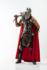 Image showing Man in cosplaying Thor isolated on white studio background