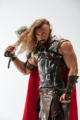 Image showing Man in cosplaying Thor isolated on white studio background