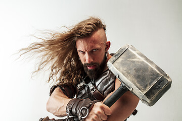 Image showing Man in cosplaying Thor isolated on white studio background