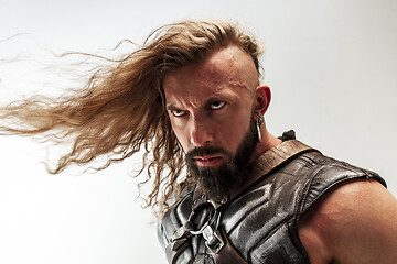 Image showing Man in cosplaying Thor isolated on white studio background