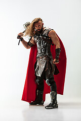 Image showing Man in cosplaying Thor isolated on white studio background