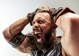 Image showing Man in cosplaying Thor isolated on white studio background