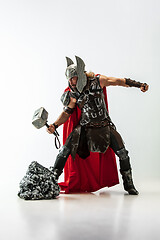 Image showing Man in cosplaying Thor isolated on white studio background