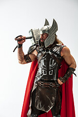 Image showing Man in cosplaying Thor isolated on white studio background