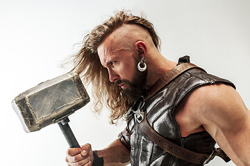 Image showing Man in cosplaying Thor isolated on white studio background