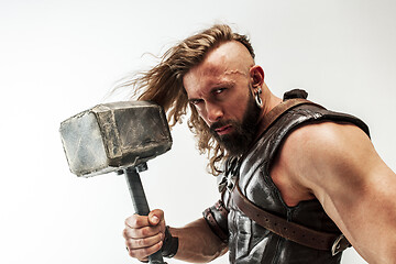 Image showing Man in cosplaying Thor isolated on white studio background