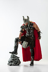 Image showing Man in cosplaying Thor isolated on white studio background