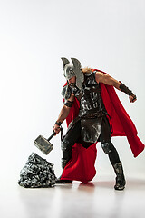 Image showing Man in cosplaying Thor isolated on white studio background