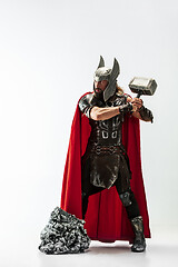 Image showing Man in cosplaying Thor isolated on white studio background